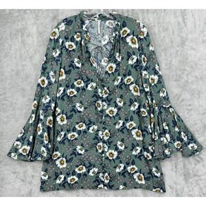 Free People Dress Womens Small Floral Magic Bell Sleeve Tie Cottage Western Boho